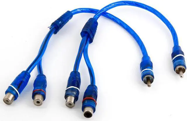 Main image of 11.2" Length Male to 2 Female RCA Speaker Splitter Cable Adapter Blue 2 Pcs