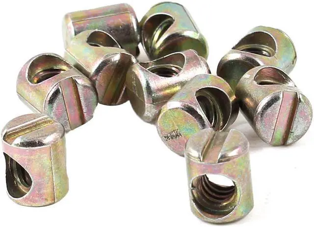 Main image of Unique Bargains 10 Pcs M5 x 9.5mm Slotted Cross Dowel Barrel Bolt Nuts Bronze Tone
