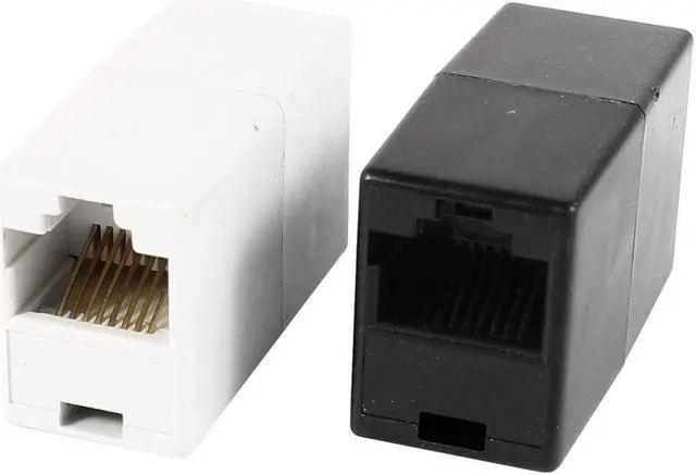 Main image of Unique Bargains 2 Pcs Black White 8P8C RJ45 Cat5 Ethernet Cable Connector Adapter Joiner Coupler