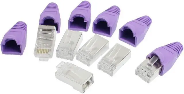 Main image of Unique Bargains 6 x Shielded RJ45 Plug Ethernet Network Connector + 6pcs End Boots Caps