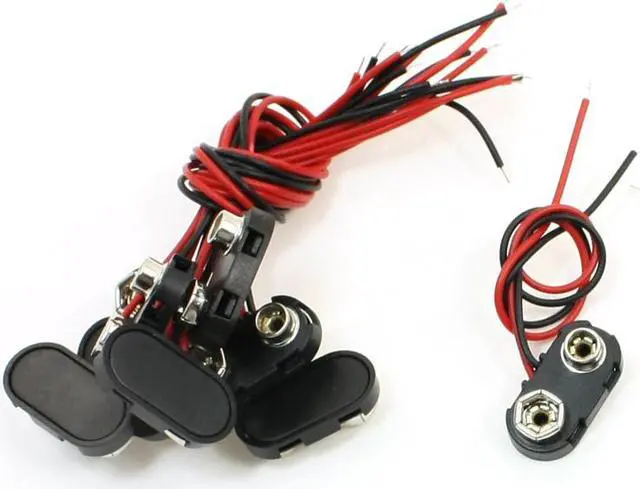 Main image of 10x Black Hard Plastic Housing T Type Wired 9V Battery Clip Connector