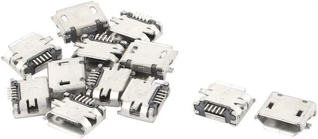 Main image of Unique Bargains 12pcs Micro USB B Female Port 180 Degree 5-Pin 5P SMD SMT Socket Jack Connector