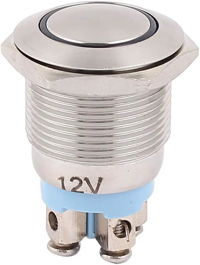 Main image of DC 12V Blue LED Light 19mm 4Pins DPST Ball Head Momentary Push Button Switch
