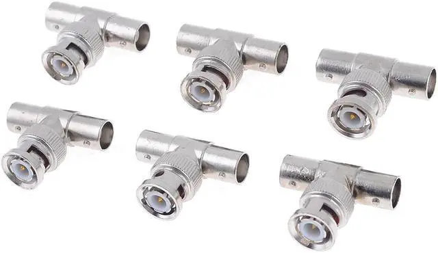 Main image of 6 X Silver Tone 3 Ways Audio Video AC Devices 1 BNC Male to 2 Female Adapter