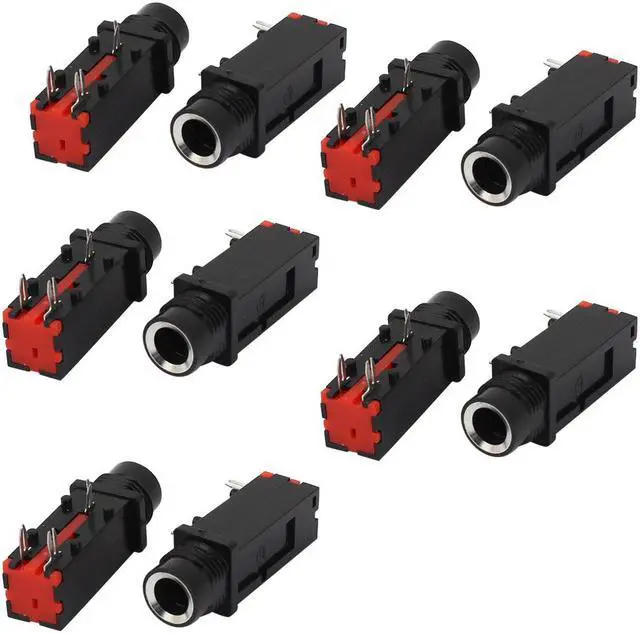 Main image of Audio 6.35mm 1/4" 3 Pins Mono Jack Panel Mount PCB Connectors Black 10 Pcs
