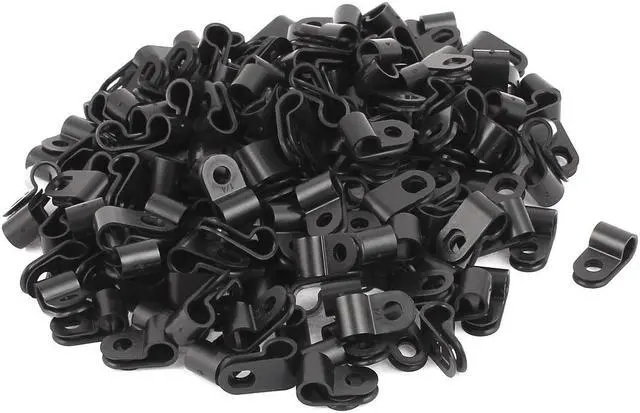 Main image of 200Pcs Black Plastic R Type Cable Clip Clamp for 6mm Dia Wire Hose Tube