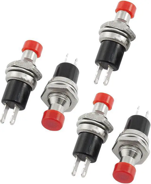 Main image of 5 Pcs Red Momentary Panel Mount Pushbutton Switch AC 125V 3A 250V 1A