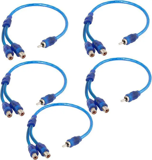Main image of Unique Bargains Auto Audio 2 RCA Female to 1 RCA Male Y Splitter Cable Wire Adapter 5pcs Blue