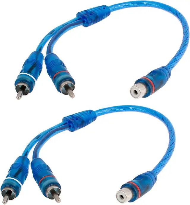 Main image of 2pcs Female RCA Plug to 2 Male RCA Jacks Y Shaped Adapter Splitter Cable Blue