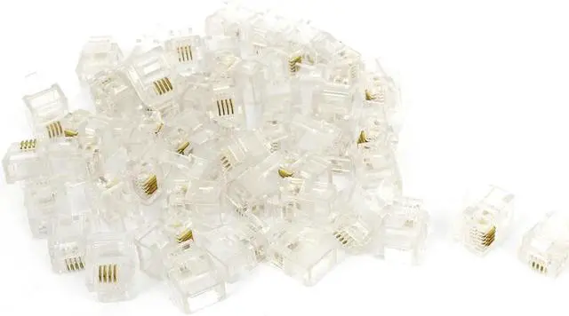 Main image of Unique Bargains Telephone Cable Parts 6P4C RJ11 Plug Jack Connector Socket Clear 50 Pcs