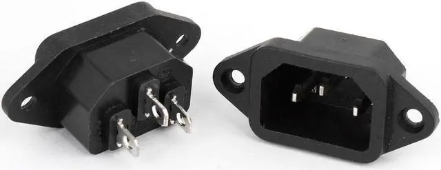 Main image of 2Pcs Pannel Mount 3 Pin IEC320 C14 Male Plug Power Inlet Socket Black AC250V 10A