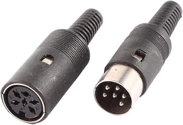 Main image of Unique Bargains Pair Black Plastic Cover DIN 6 Pin Male + Female Straight Audio Adapter