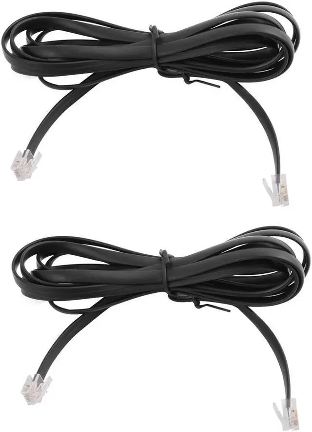 Main image of RJ12 6P6C Telephone Handset Receiver Extension Cord Wire Cable Black 2 Pcs