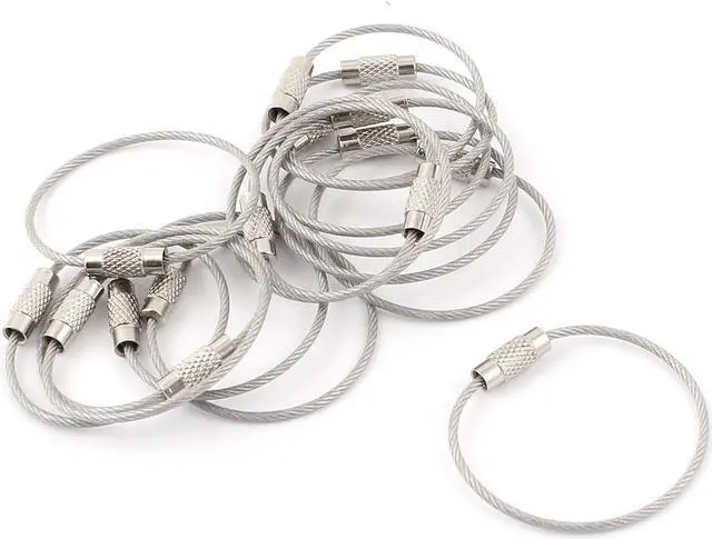 Main image of 15pcs Screw Buckle Steel Cable Wire Rope Key Ring Holder Keychain Keyring 4.5