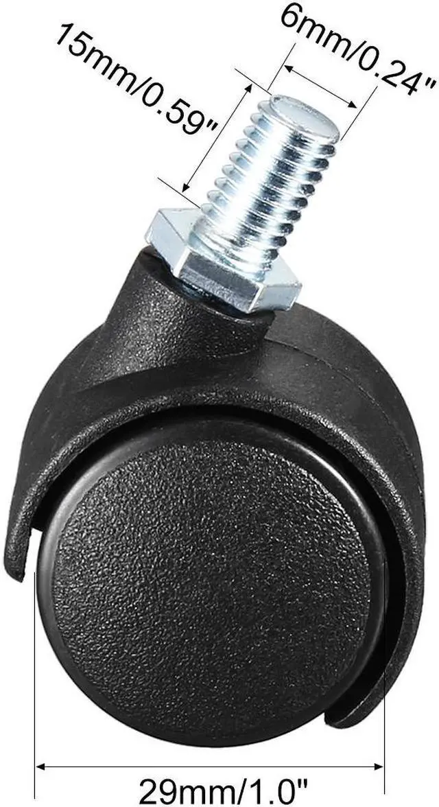 Alt view image 3 of 4 - 20 Pcs 1.15 Inch Swivel Caster Wheels Nylon 360 Degree Threaded Stem Caster Wheel, M6 x 15mm, 22lb Capacity