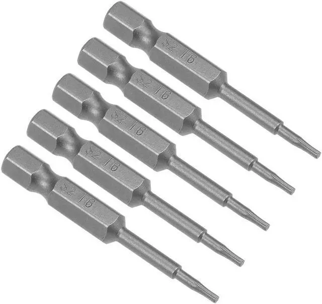 Main image of 5pcs 50mm Long 1/4" Hex Shank T6 Magnetic Torx Head Screwdriver Bits S2 High Alloy Steel