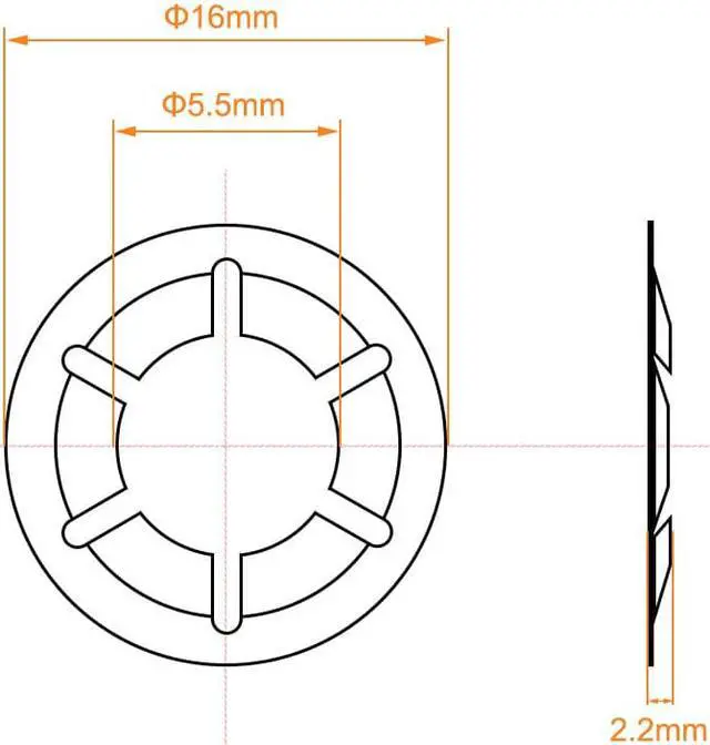 Alt view image 3 of 3 - M6 Internal Tooth Starlock Washer 5.5mm I.D. 16mm O.D. Lock Washers Push On Locking Speed Clip, 65Mn Black Oxide Finish (Pack of 60)