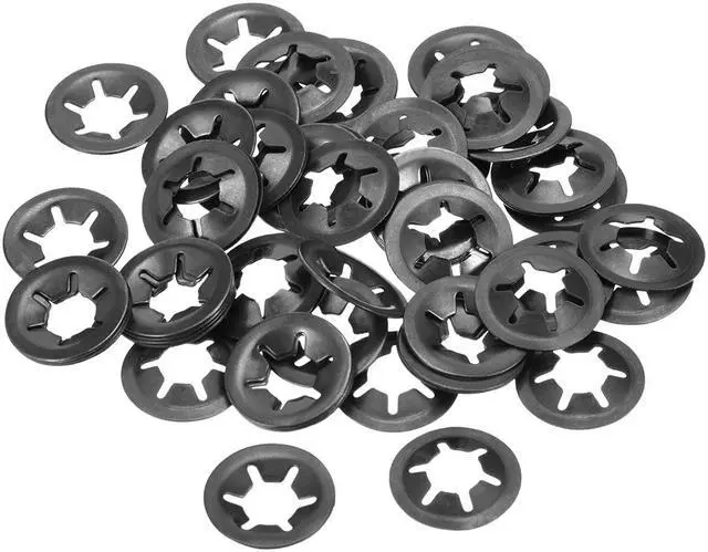 Main image of M6 Internal Tooth Starlock Washer 5.5mm I.D. 16mm O.D. Lock Washers Push On Locking Speed Clip, 65Mn Black Oxide Finish (Pack of 60)