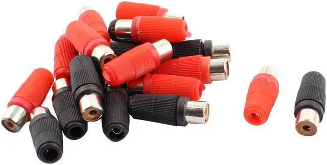 Main image of Unique Bargains Plastic Handle Female RCA Phono Jack Socket Connector Adapter Red Black 10 Pairs
