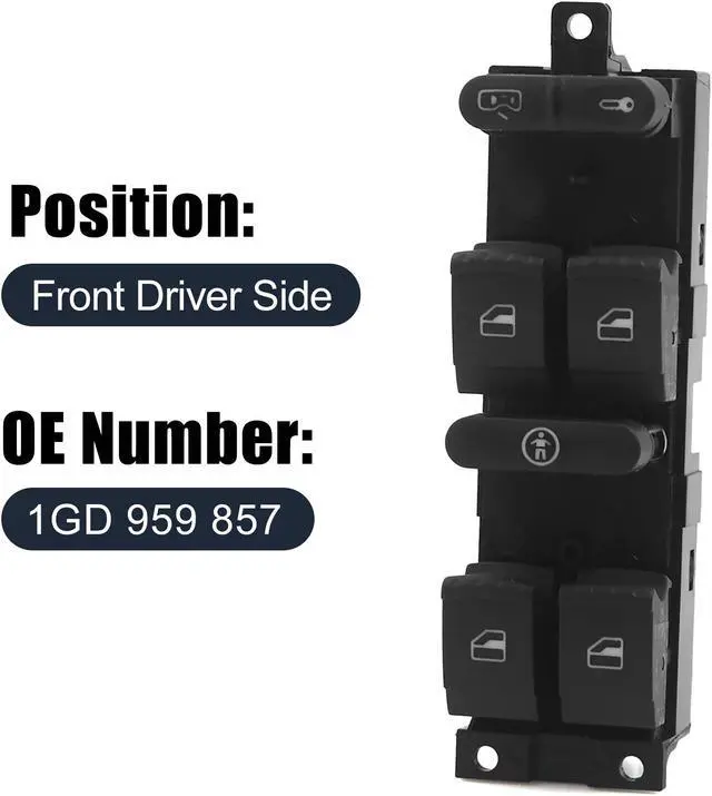 Alt view image 2 of 5 - Driver Side Power Window Switch for 98-05 VW Golf Jetta Passat B5 1J4 959 857 B