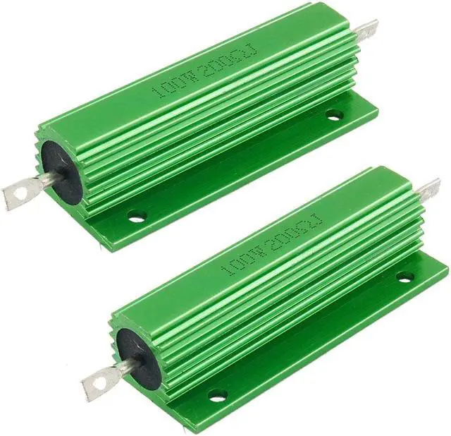 Main image of Green 200 Ohm 5% 100 Watt Aluminum Shell Wire Wound Resistor 2pcs
