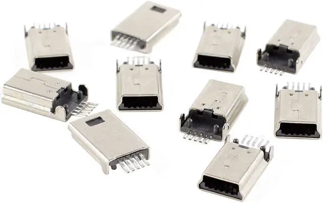 Main image of Unique Bargains 10pcs Shielded Male Mini USB B Plug 180 Degree 5 Pins 5P SMD SMT PCB Jack Port