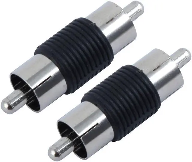 Main image of Unique Bargains Silver Tone Black RCA Male to Male Cable Connector 2Pcs