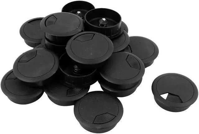 Main image of Unique Bargains 20 Pcs 50mm Black PC Computer Table Plastic Grommet Cable Tidy Wire Hole Cover