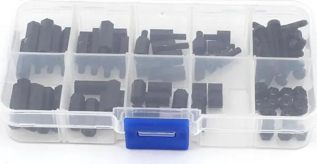 Alt view image 2 of 2 - Unique Bargains 88 Pcs M3 Nylon Hex Spacers Screw Nut Stand-off Plastic Assortment Kit Black