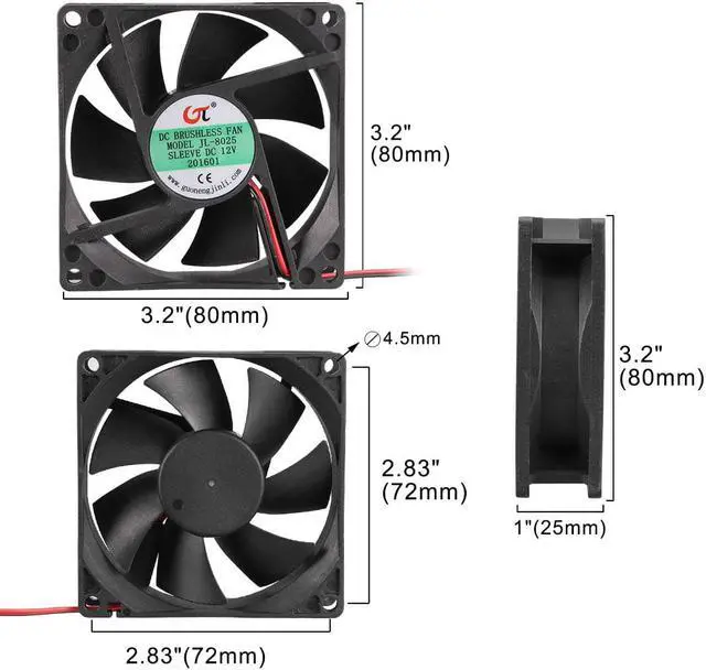 Alt view image 5 of 7 - DC12V 0.25A 80x80x25mm 7 Vanes Coolant Cooler Fan for Computer w 2Terminals Wire