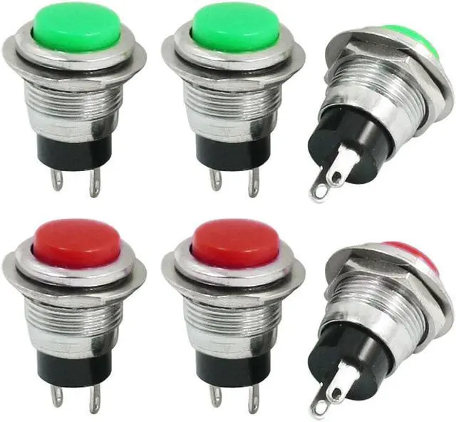 Main image of Unique Bargains 6pcs 12mm Momentary SPST Red Green Push Button Switch AC125V 6A 250V 3A