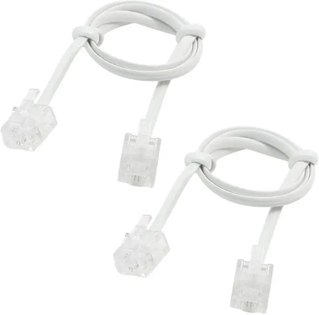 Main image of Unique Bargains 2PCS 1.6Ft 50cm Long RJ11 6P2C Plug White Telephone Phone Extension Cable