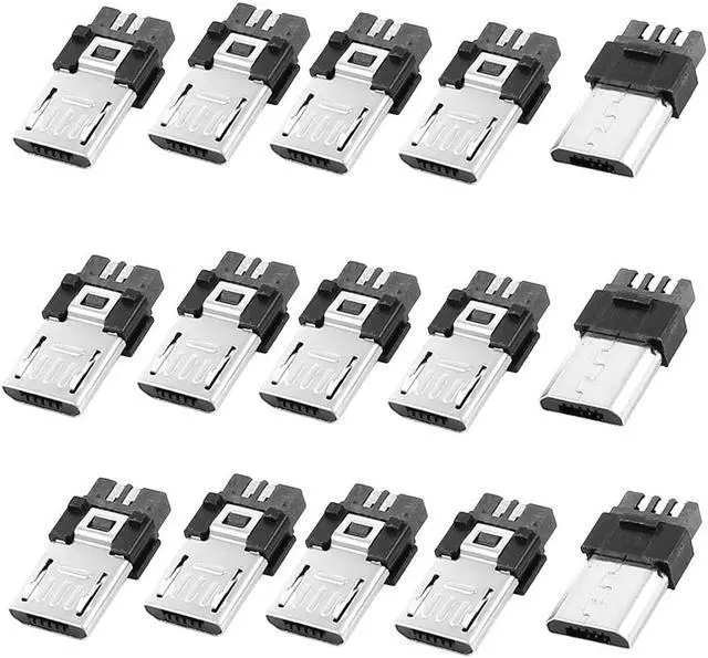 Main image of Unique Bargains 15 Pieces Micro USB B Type 5 Pin Male Solder Jack Plug Connector