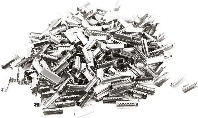 Main image of Metal DIY Ribbon Cord Clamp Ends Crimp Clip Beads Connector Silver Tone 500PCS