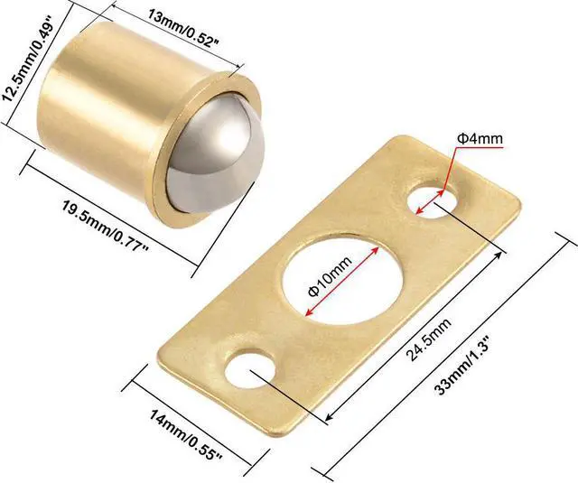 Alt view image 2 of 4 - 11mm Ball Dia Brass Electroplating Door Cabinet Ball Catch Latch Closures 5pcs