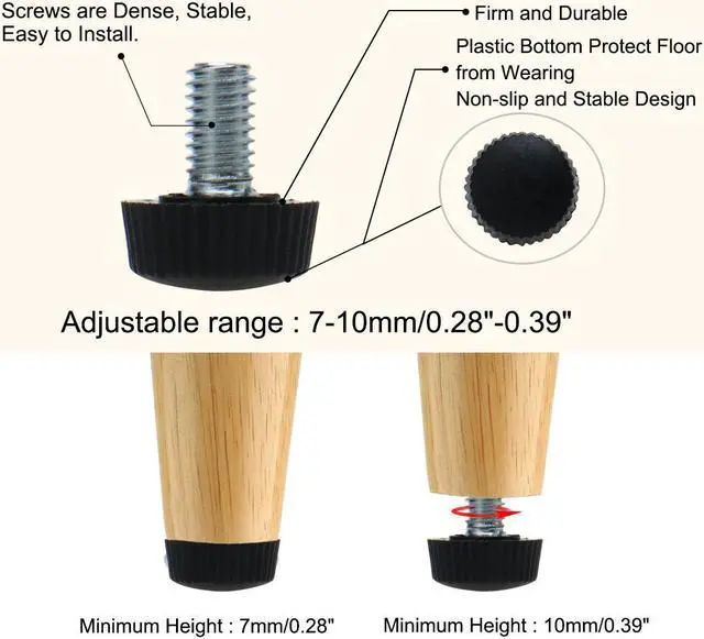 Alt view image 4 of 7 - M6 x 10 x 16mm Leveling Feet Adjustable Leveler Floor Protector for Table 8pcs