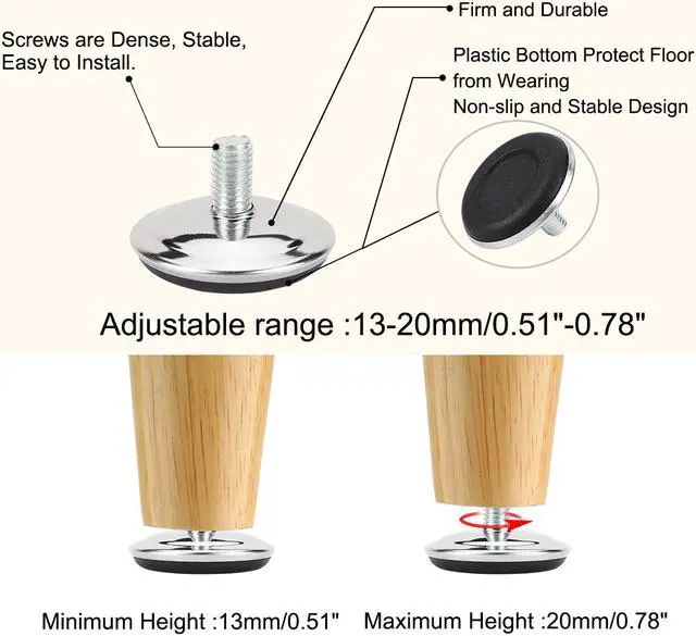 Alt view image 4 of 7 - M10 x 17 x 50mm Leveling Feet Adjustable Floor Protector for Table Leg 10pcs