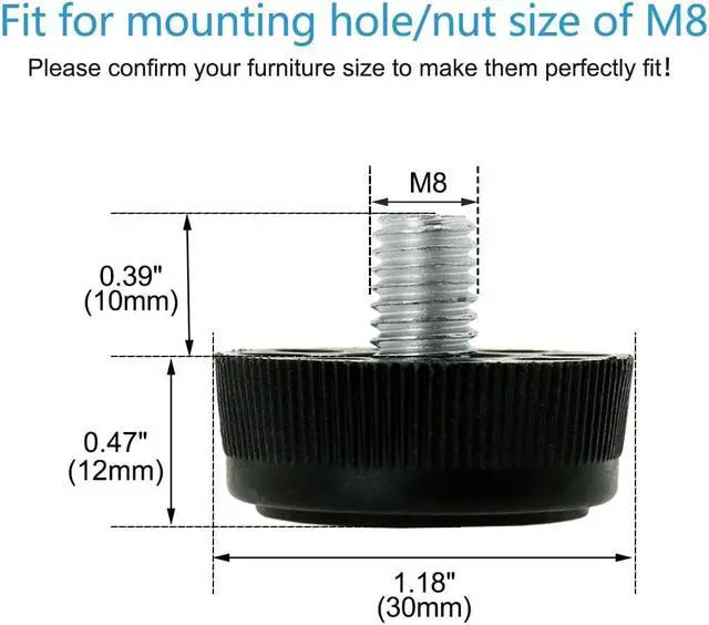 Alt view image 2 of 7 - M8 x 10 x 30mm Leveling Feet Adjustable Leveler Cover for Office Sofa Leg 20pcs