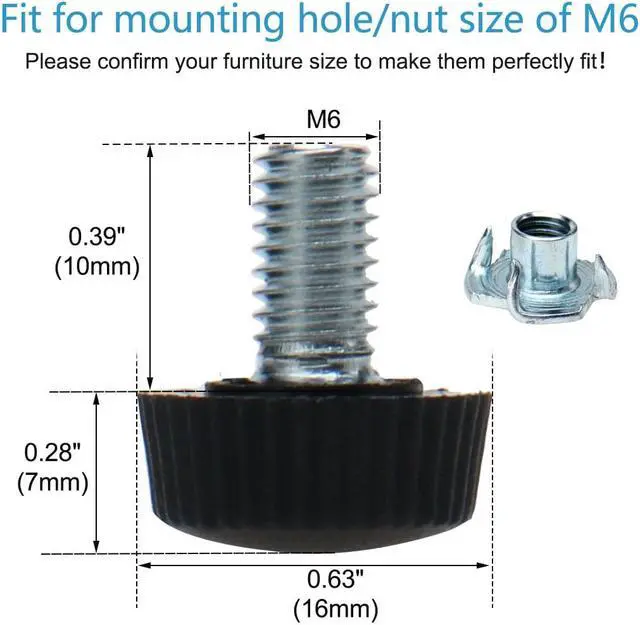 Alt view image 2 of 7 - M6 x 10 x 16mm Leveling Feet Adjustable Leveler Floor Protector for Table 8pcs