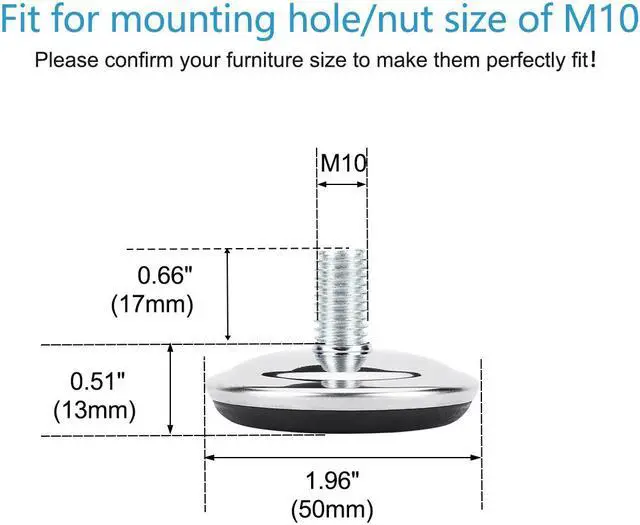 Alt view image 2 of 7 - M10 x 17 x 50mm Leveling Feet Adjustable Floor Protector for Table Leg 10pcs