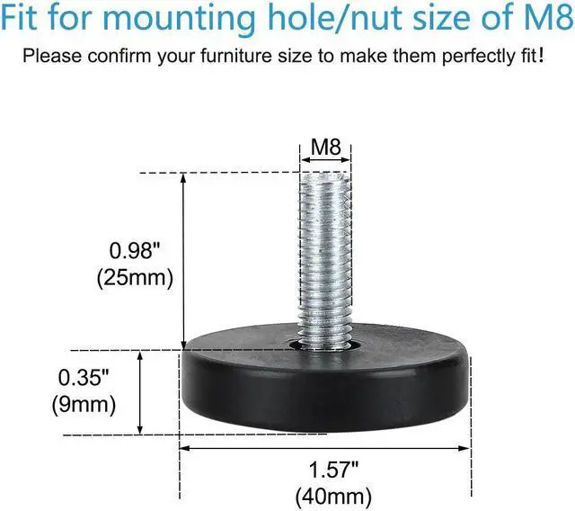 Alt view image 2 of 7 - Adjustable Feet 20 x 20mm Tube Inserts Furniture Table Glide 10 Sets