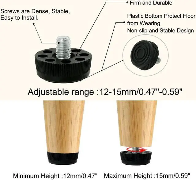 Alt view image 4 of 7 - M8 x 10 x 30mm Leveling Feet Adjustable Leveler Cover for Office Sofa Leg 20pcs