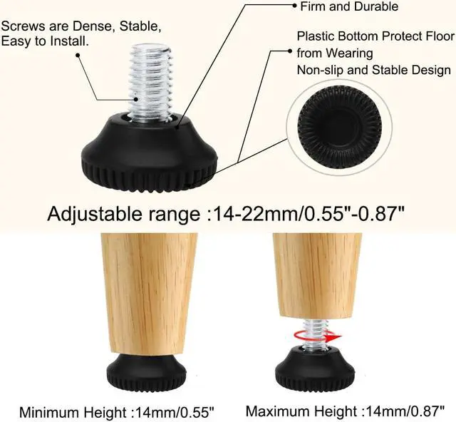 Alt view image 4 of 7 - M10 x 15 x 30mm Leveling Feet Adjustable Support Cover for Machine Leg 8pcs