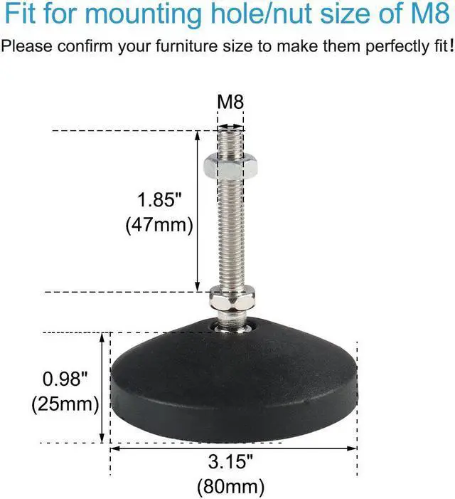 Alt view image 2 of 7 - M8 x 50 x 80mm Leveling Feet Adjustable Leveler Protector for Machine Leg 2pcs