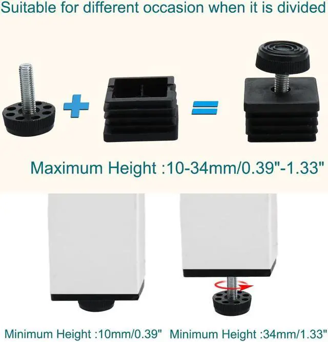 Alt view image 3 of 7 - Leveling Feet 25 x 25mm Square Tube Insert Furniture Adjustable Leveler 8 Sets