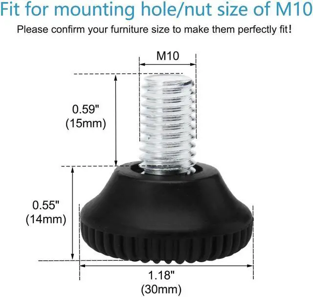 Alt view image 2 of 7 - M10 x 15 x 30mm Leveling Feet Adjustable Support Cover for Machine Leg 8pcs