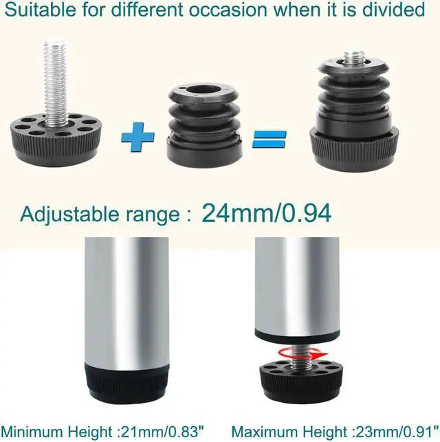 Alt view image 3 of 7 - M10x25x35mm Leveling Feet Adjustable Leveler for Home Desk Table Sofa Leg 4pcs