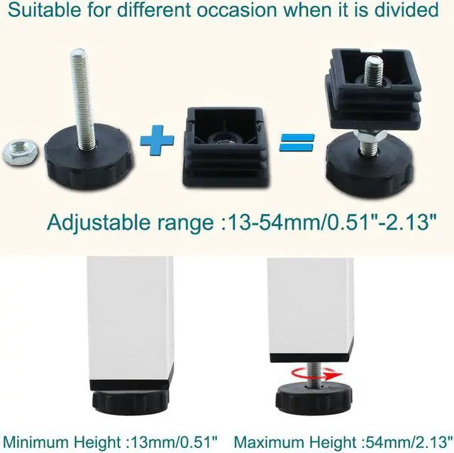 Alt view image 3 of 7 - Leveling Feet 40 x 40mm Square Tube Insert Adjustable Leveler for Table 4 Sets