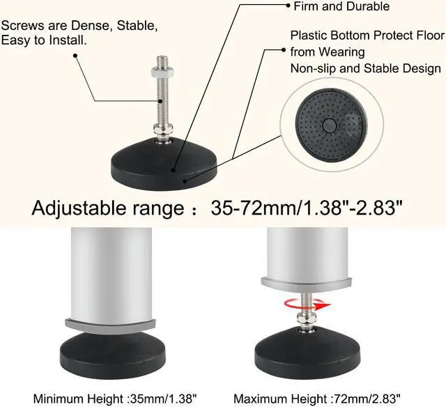 Alt view image 4 of 7 - M8 x 50 x 80mm Leveling Feet Adjustable Leveler Protector for Machine Leg 2pcs