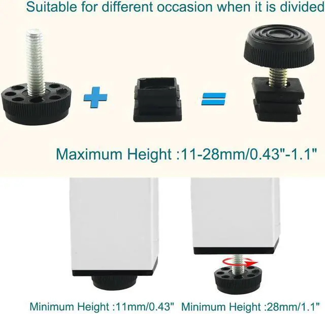 Alt view image 3 of 7 - Adjustable Leveling Feet 20 x 20mm Square Tube Insert Kit Furniture Glide 4 Sets